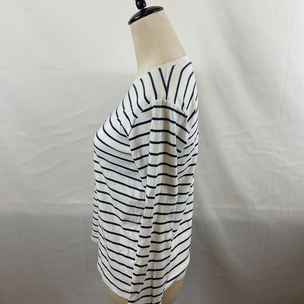 Lake Top XS White Dark Blue Stripe Long Sleeve Nautical - Picture 5 of 9